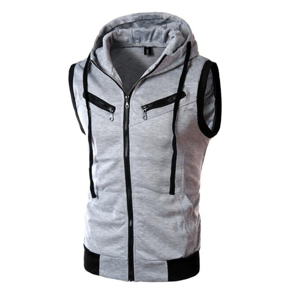 Men's Sleeveless Training Zip Up Hoodie w Pectoral Pockets