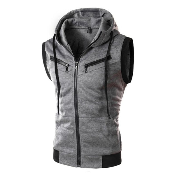 Men's Sleeveless Training Zip Up Hoodie w Pectoral Pockets