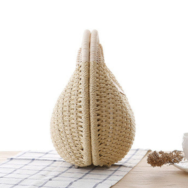 Women's Circular Shell-Shaped Top Handle Straw Handbag