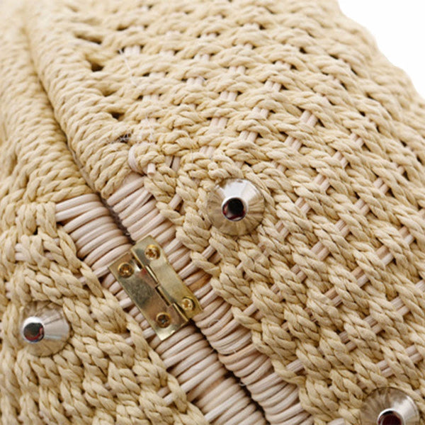 Women's Circular Shell-Shaped Top Handle Straw Handbag