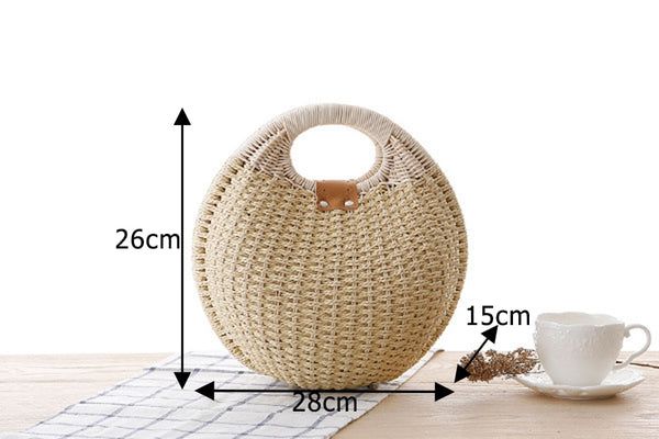 Women's Circular Shell-Shaped Top Handle Straw Handbag