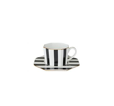 British Elegance Handmade Striped Coffee/Tea Mug w Octagonal Saucer