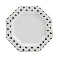 British Elegance Octagonal Black and White Polka Dots Porcelain Dinner Plate