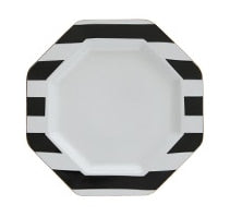 British Elegance Octagonal Black and White Striped Porcelain Dinner Plate