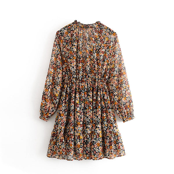 Boho Chic Floral V Neck Pleated Summer Shirt Dress