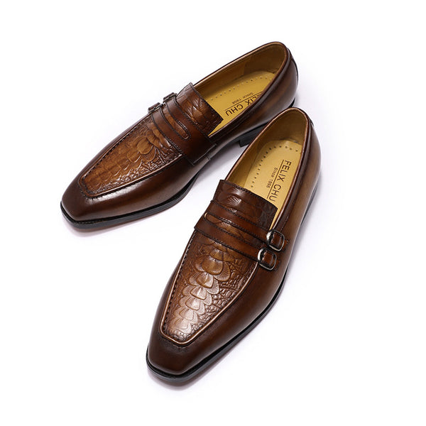 Men's Luxury Genuine Leather Crocodile Monk Strap Loafers