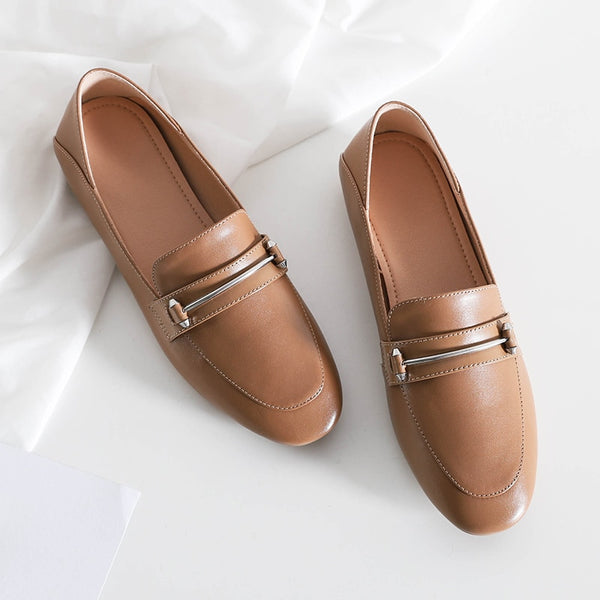 Soft Genuine Leather Women's Flat Square Toe Loafers