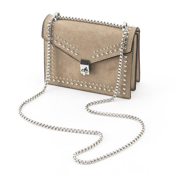 Elegant Suede Shoulder Clutch with Chrome Studs