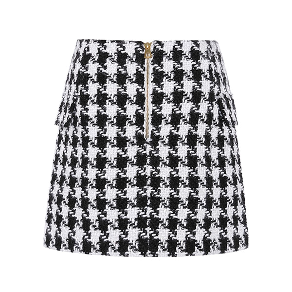 Luxurious Houndstooth Tweed Mini Skirt