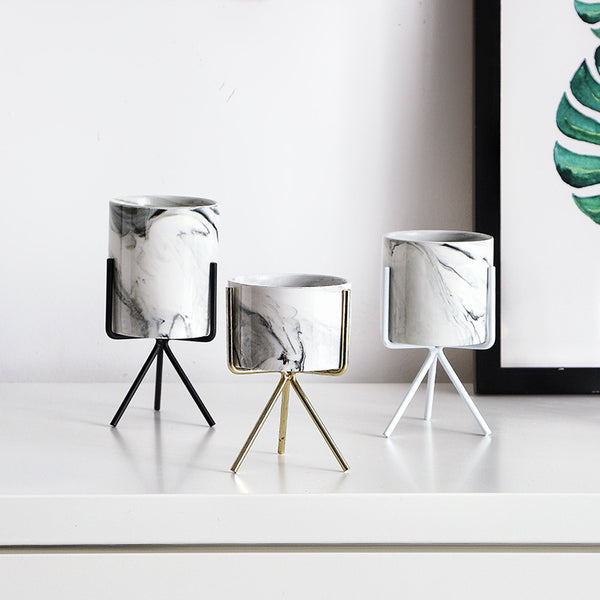 Chic Minimalist Designer Pot Planters w Marble Finish