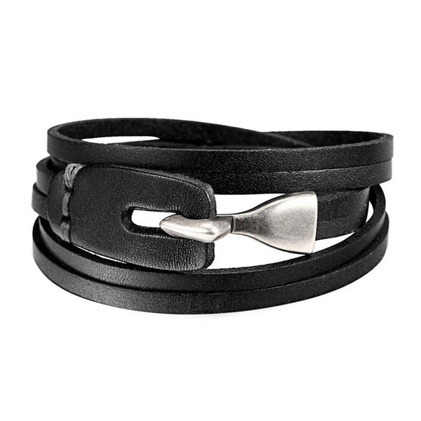 Modern Leather Women's Wrap Bracelet w Metal Hook