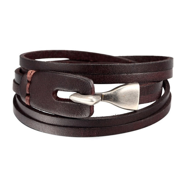 Modern Leather Women's Wrap Bracelet w Metal Hook