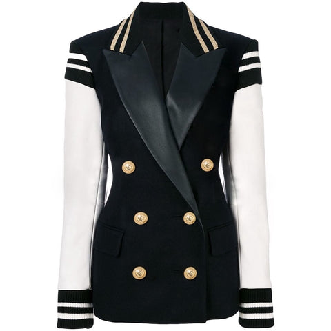 Luxury Leather Wide Lapel Women's Varsity Jacket