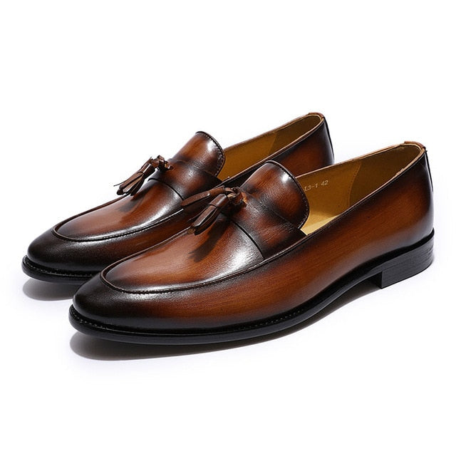 Handmade 100% Genuine Leather Men's Tassel Dress Loafers