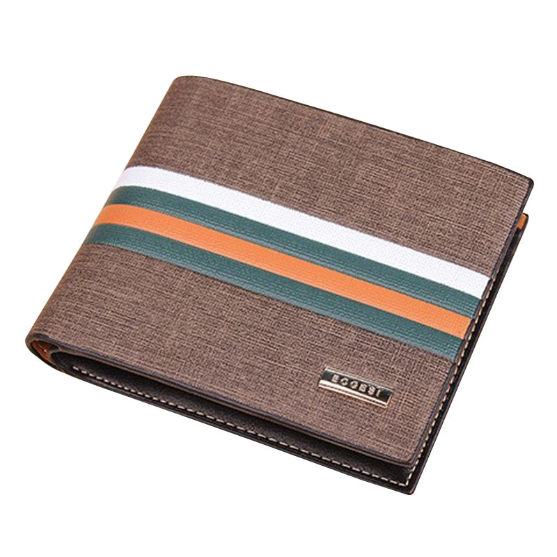 Luxury Striped Men's Tri Fold Wallet w Multi Compartment