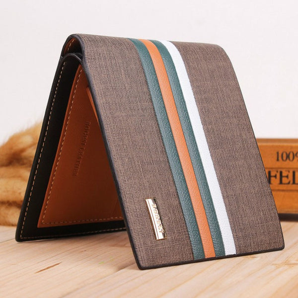 Luxury Striped Men's Tri Fold Wallet w Multi Compartment