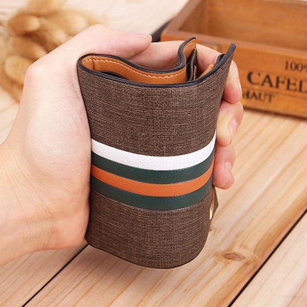 Luxury Striped Men's Tri Fold Wallet w Multi Compartment