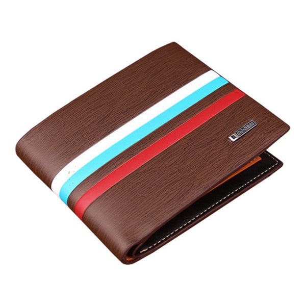 Luxury Striped Men's Tri Fold Wallet w Multi Compartment