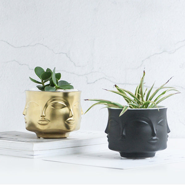 Modern Luxury Abstract Porcelain Multi Face Sculpture Planter Pot