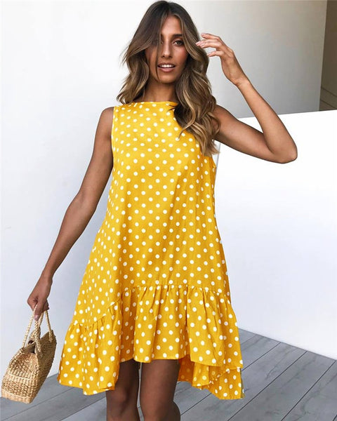 Iconic Polka Dot Summer Dress w Ruffled Point Texture