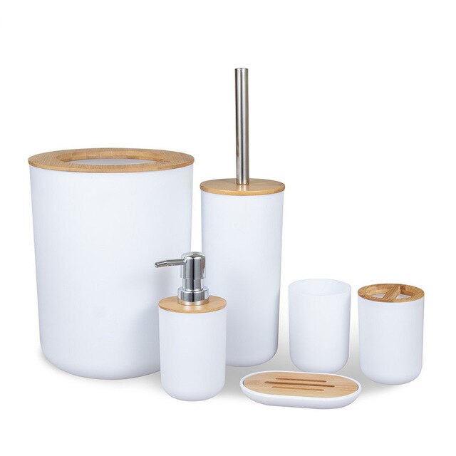 Set of 6 Genuine Bamboo Bathroom Counter Essentials