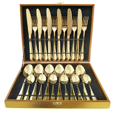 24-Piece Set of Luxury Hand-Designed Golden Silverware