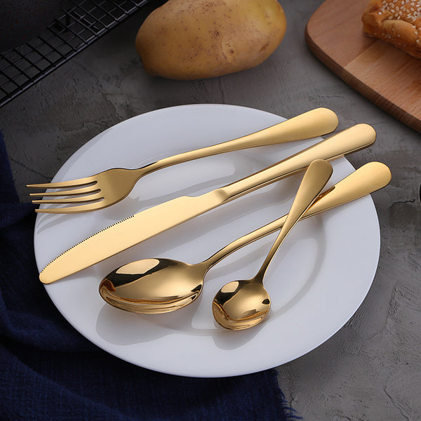 24-Piece Set of Luxury Hand-Designed Golden Silverware