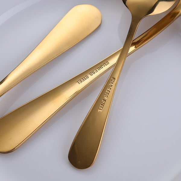 24-Piece Set of Luxury Hand-Designed Golden Silverware