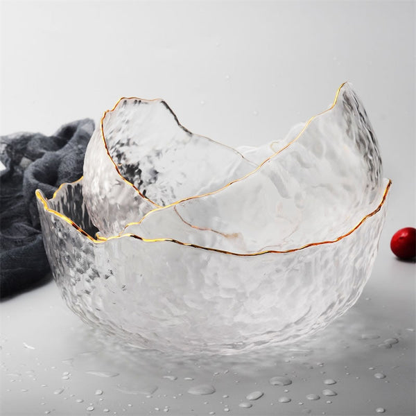 Unique Luxury Gold Rim Glass Salad Bowl Set