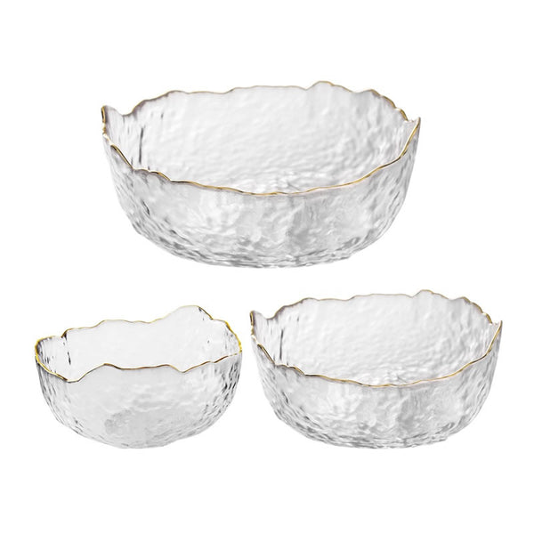 Unique Luxury Gold Rim Glass Salad Bowl Set