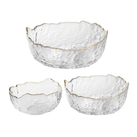 Unique Luxury Gold Rim Glass Salad Bowl Set