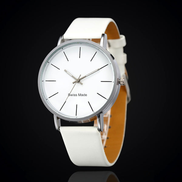 Men's Sleek Modern Slim Faced Leather Band Watch