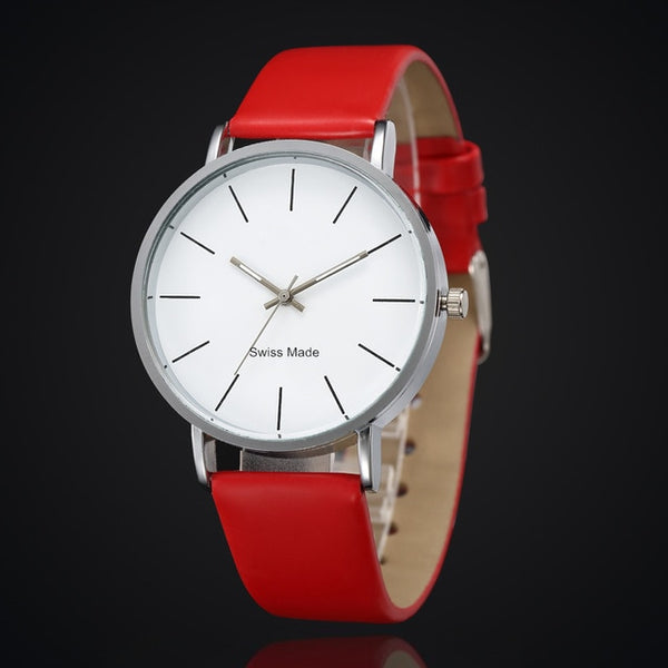 Men's Sleek Modern Slim Faced Leather Band Watch