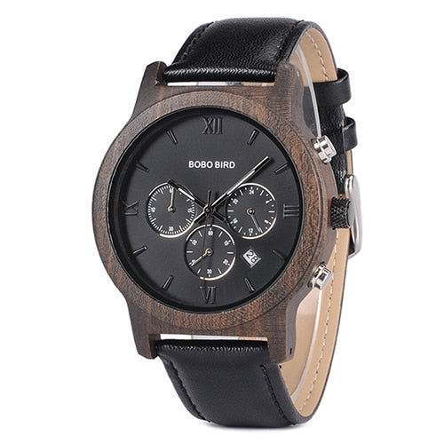 Men's Handmade Luxury Date Chronograph Watch w Hardwood Case