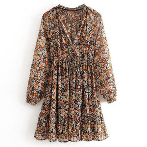 Boho Chic Floral V Neck Pleated Summer Shirt Dress