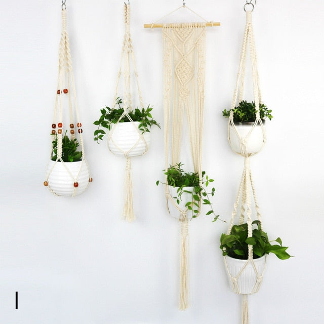 Boho Chic Suspended Hand Woven Baskets for House Plants - Set