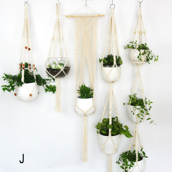 Boho Chic Suspended Hand Woven Baskets for House Plants - Set