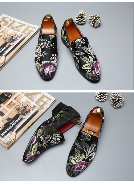 Men's Luxurious Velvet Silk Floral Embroidery Loafers