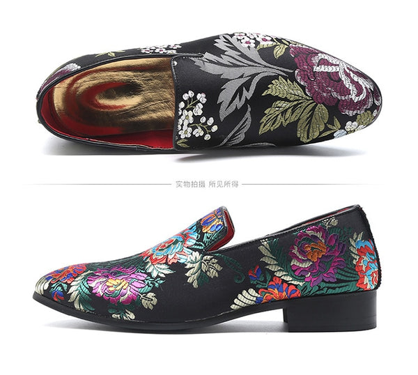 Men's Luxurious Velvet Silk Floral Embroidery Loafers