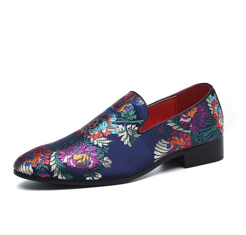 Men's Luxurious Velvet Silk Floral Embroidery Loafers