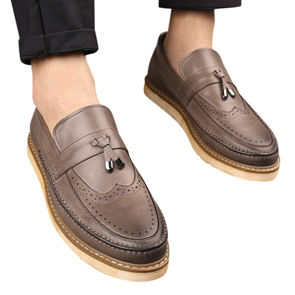 Men's Leather Classic Slip-On Wingtip Cork Tassel Loafers