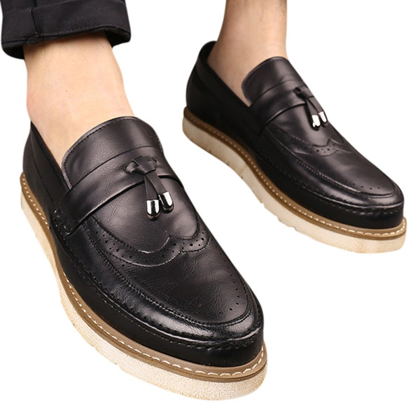 Men's Leather Classic Slip-On Wingtip Cork Tassel Loafers