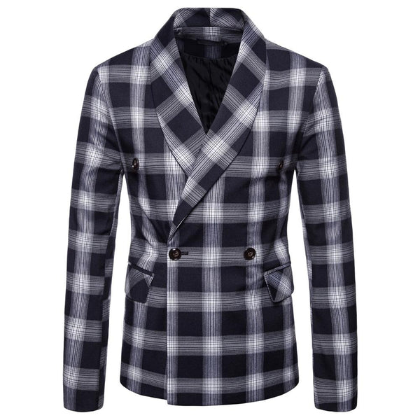 Men's Slim Fit Double Breasted Large Gingham Blazer