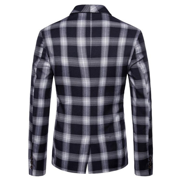 Men's Slim Fit Double Breasted Large Gingham Blazer