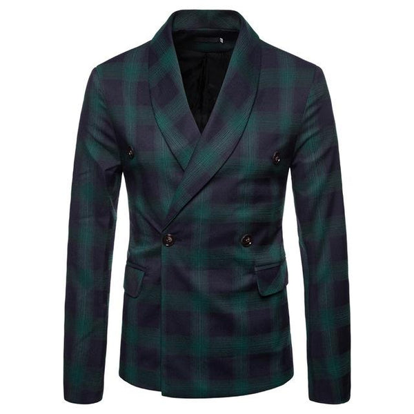 Men's Slim Fit Double Breasted Large Gingham Blazer