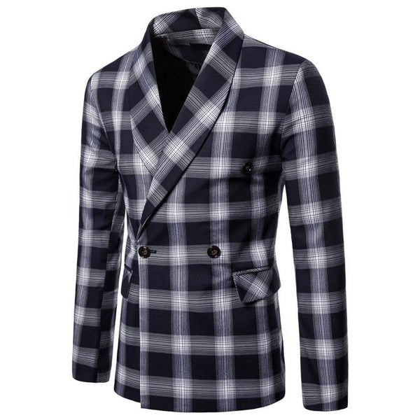 Men's Slim Fit Double Breasted Large Gingham Blazer