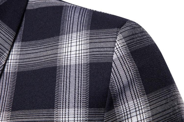 Men's Slim Fit Double Breasted Large Gingham Blazer