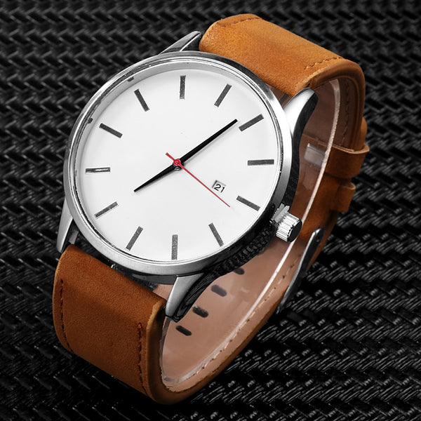 Men's Minimalist Red Hand Luxury Thin Date Wristwatch