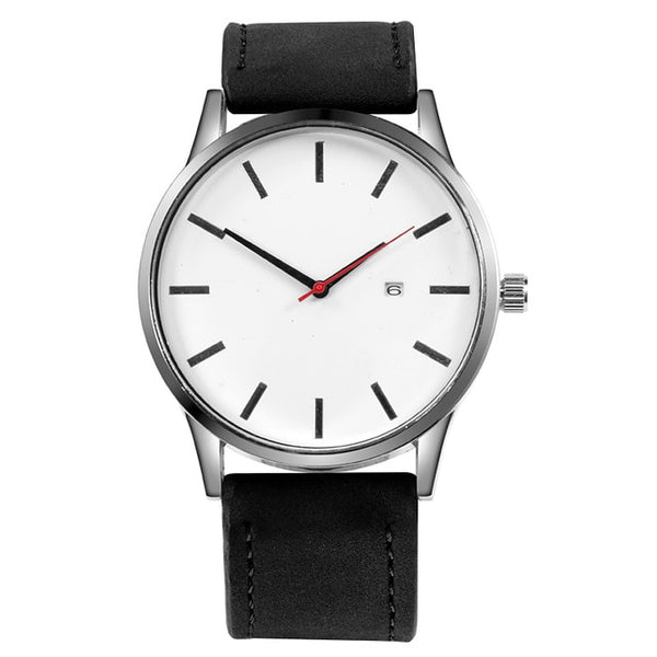 Men's Minimalist Red Hand Luxury Thin Date Wristwatch