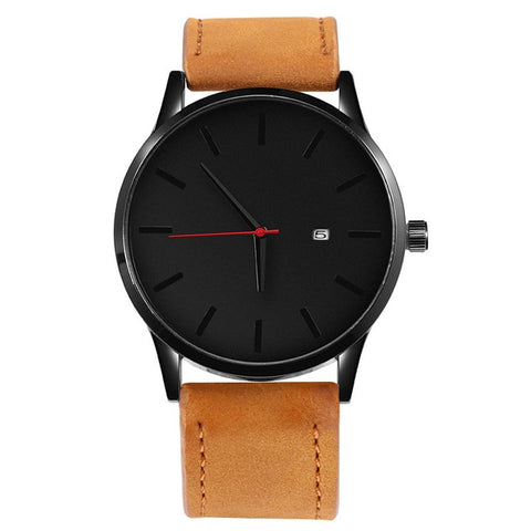 Men's Minimalist Red Hand Luxury Thin Date Wristwatch